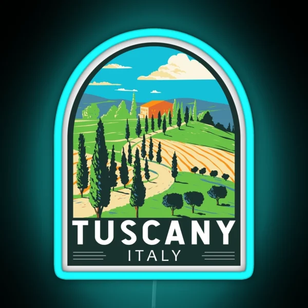 Tuscany Italy Vineyard Travel Retro Emblem RGB Neon Sign
