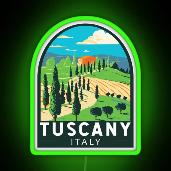 Tuscany Italy Vineyard Travel Retro Emblem RGB Neon Sign