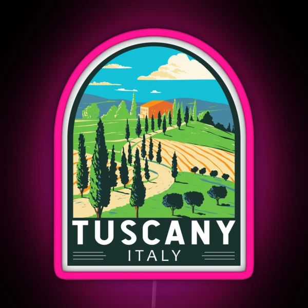 Tuscany Italy Vineyard Travel Retro Emblem RGB Neon Sign