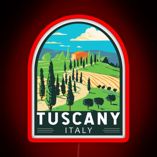 Tuscany Italy Vineyard Travel Retro Emblem RGB Neon Sign