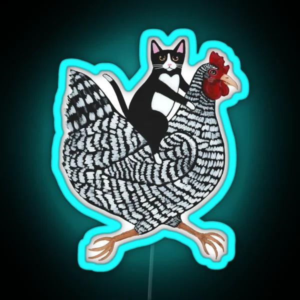 Tuxedo Cat Chicken Ride RGB Neon Sign