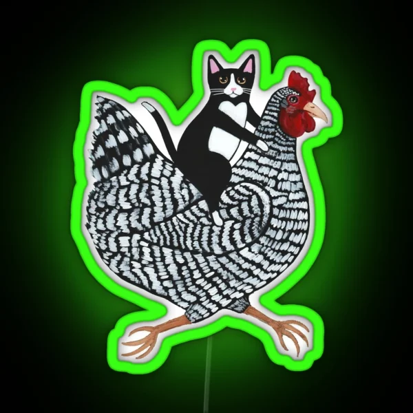 Tuxedo Cat Chicken Ride RGB Neon Sign