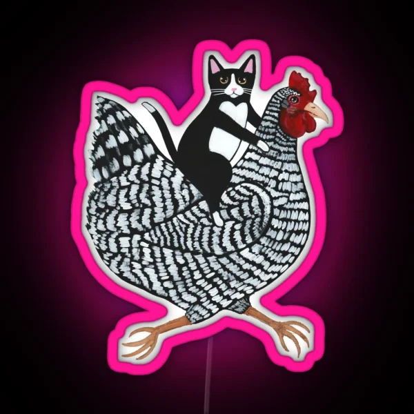 Tuxedo Cat Chicken Ride RGB Neon Sign