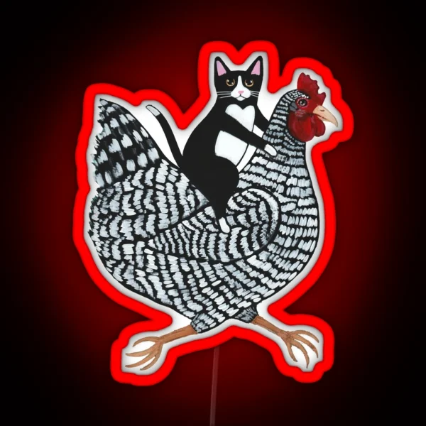 Tuxedo Cat Chicken Ride RGB Neon Sign