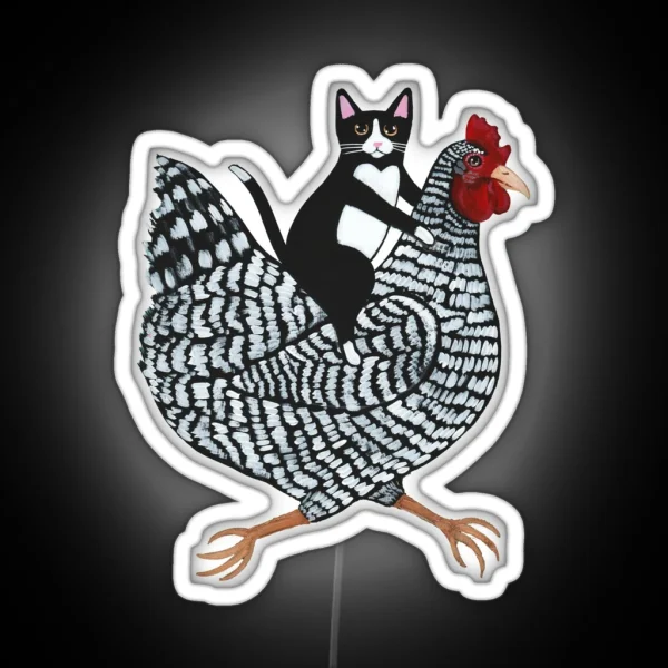 Tuxedo Cat Chicken Ride RGB Neon Sign