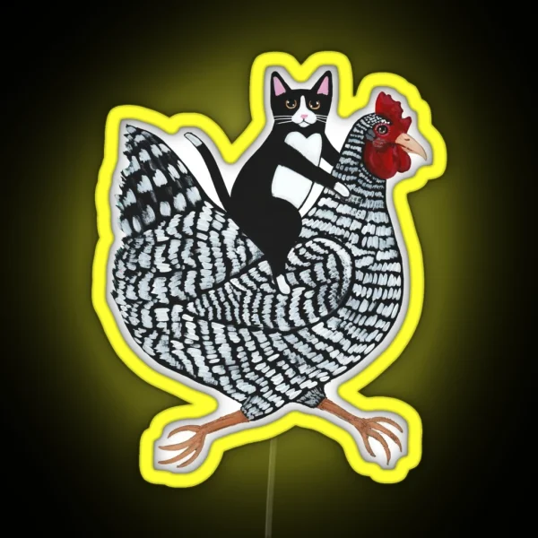 Tuxedo Cat Chicken Ride RGB Neon Sign