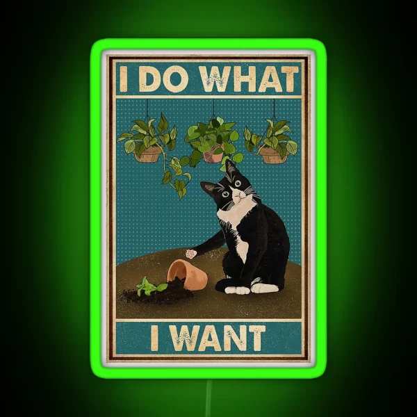 Tuxedo Cat Gardening Funny Quotes RGB Neon Sign