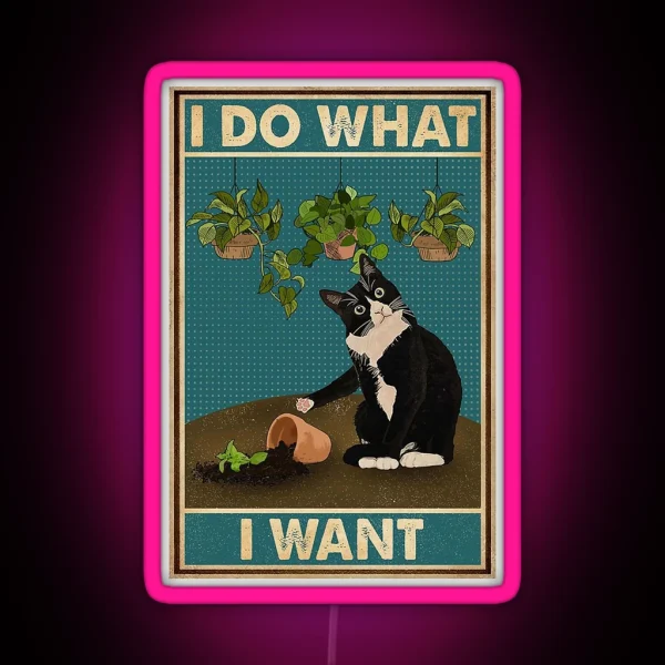 Tuxedo Cat Gardening Funny Quotes RGB Neon Sign