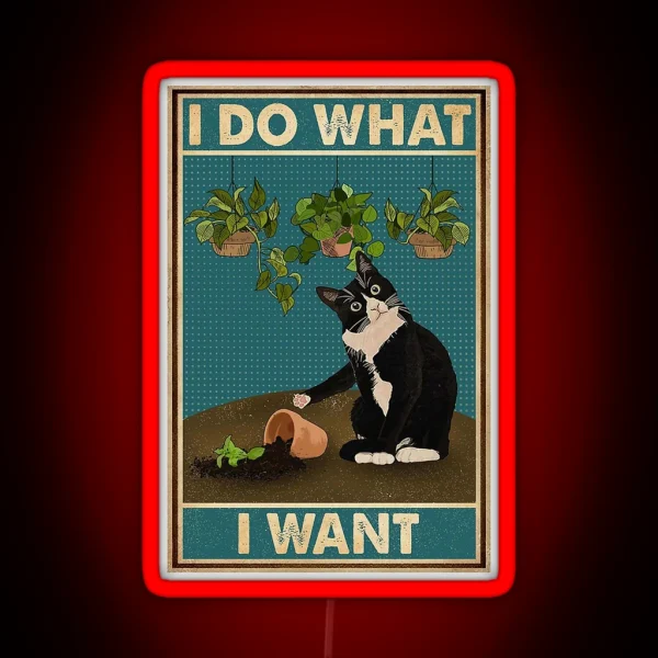 Tuxedo Cat Gardening Funny Quotes RGB Neon Sign