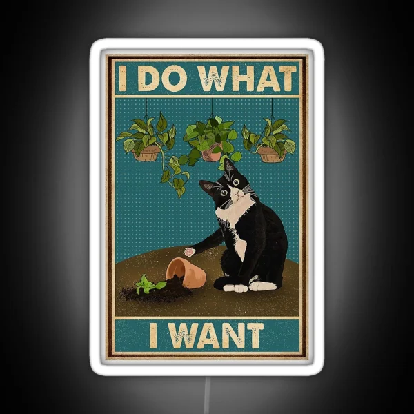 Tuxedo Cat Gardening Funny Quotes RGB Neon Sign