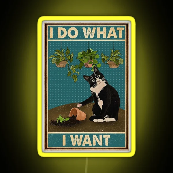 Tuxedo Cat Gardening Funny Quotes RGB Neon Sign