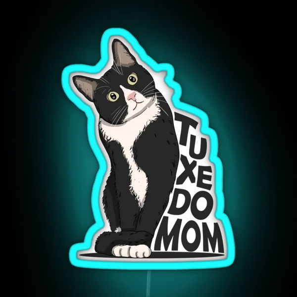 Tuxedo Cat Mom RGB Neon Sign