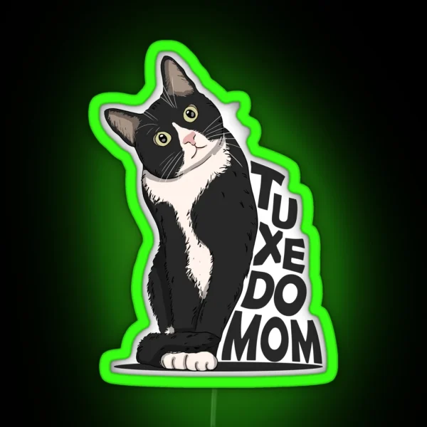 Tuxedo Cat Mom RGB Neon Sign