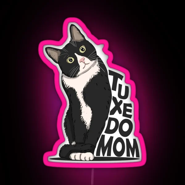 Tuxedo Cat Mom RGB Neon Sign