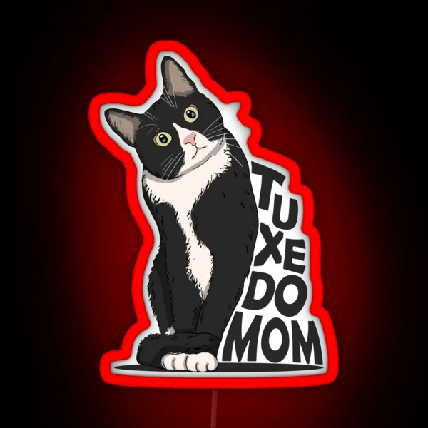 Tuxedo Cat Mom RGB Neon Sign