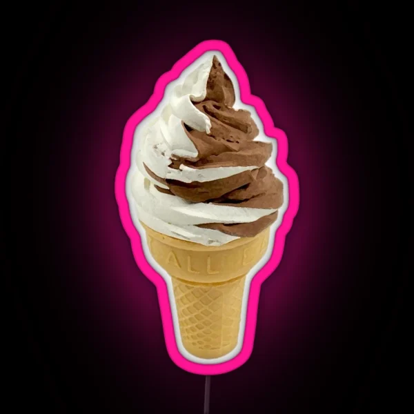 Twist Ice Cream Cone Vanilla And Chocolate Soft Serve RGB Neon Sign
