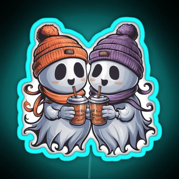 Two Ghosts White Coffee RGB Neon Sign