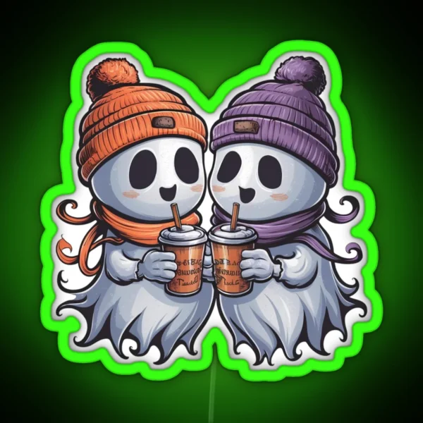 Two Ghosts White Coffee RGB Neon Sign