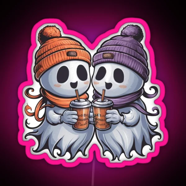 Two Ghosts White Coffee RGB Neon Sign