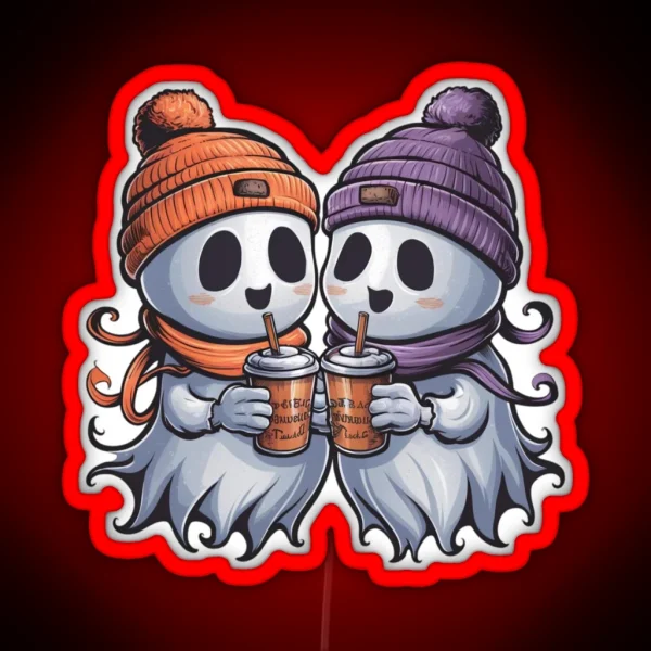 Two Ghosts White Coffee RGB Neon Sign