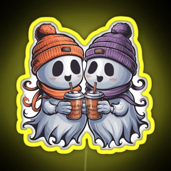 Two Ghosts White Coffee RGB Neon Sign