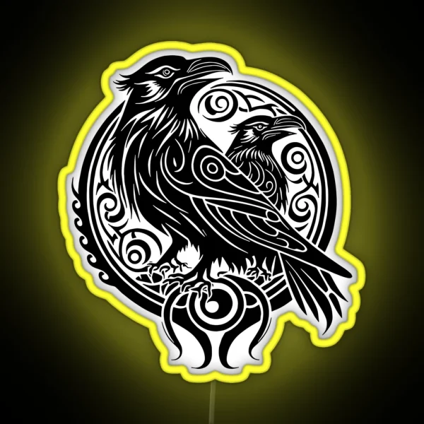 Two Ravens Silhouette Legendary Animals Tribal Art RGB Neon Sign