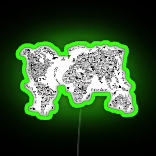 Typography World Map RGB Neon Sign