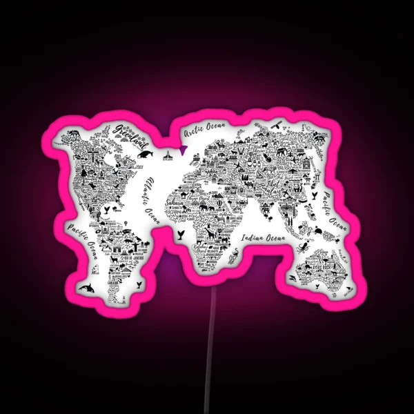 Typography World Map RGB Neon Sign