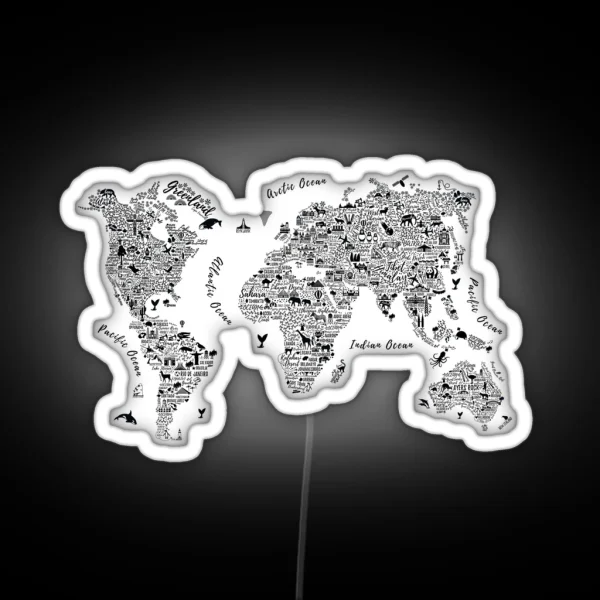 Typography World Map RGB Neon Sign