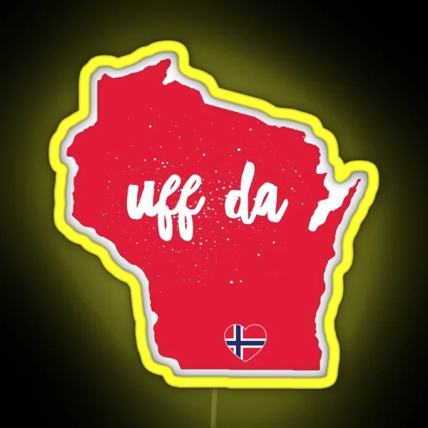 UFF DA Wisconsin W Norway Heart Flag RGB Neon Sign