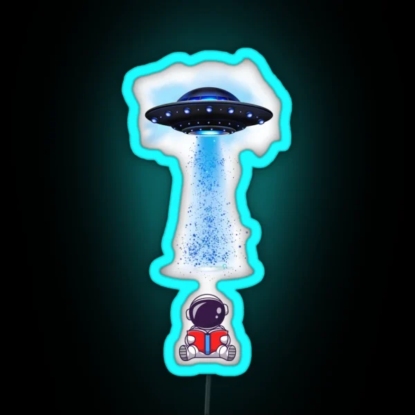 UFO Abduction And Astronaut Reading RGB Neon Sign