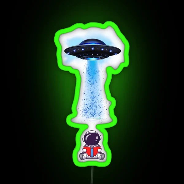 UFO Abduction And Astronaut Reading RGB Neon Sign