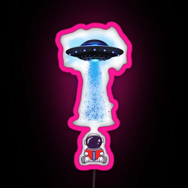 UFO Abduction And Astronaut Reading RGB Neon Sign