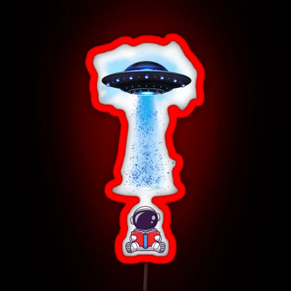 UFO Abduction And Astronaut Reading RGB Neon Sign