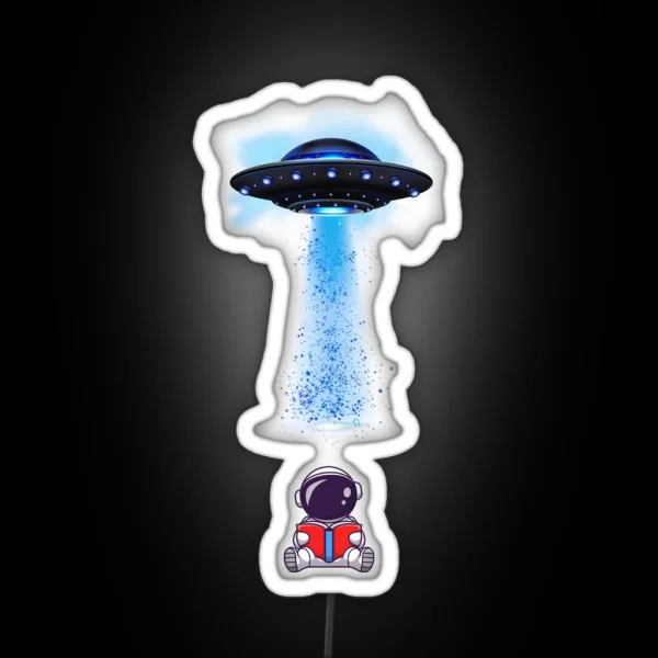 UFO Abduction And Astronaut Reading RGB Neon Sign