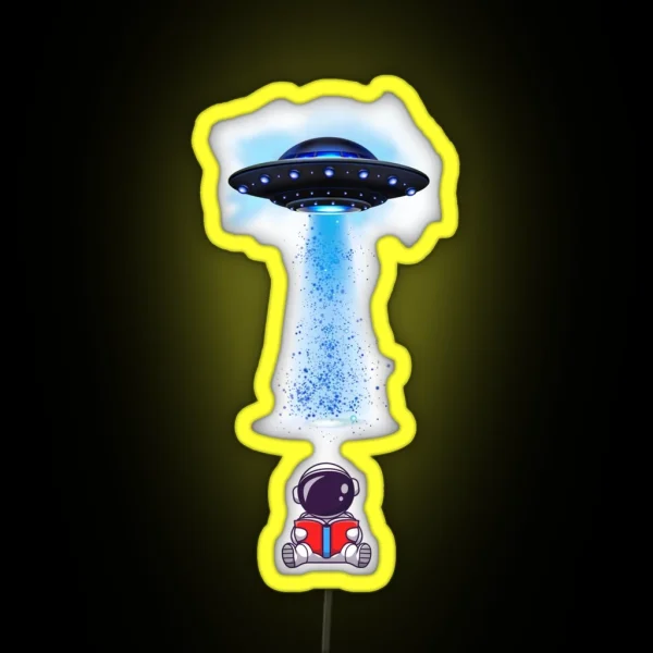 UFO Abduction And Astronaut Reading RGB Neon Sign