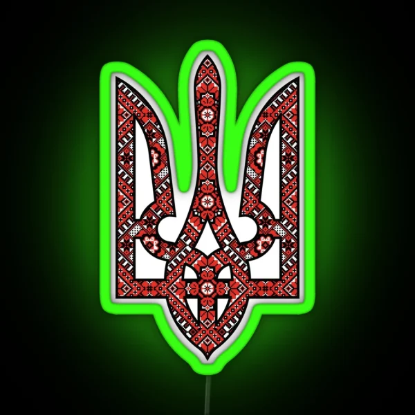 Ukraine Coat Of Arms Tryzub With Traditional Ornament RGB Neon Sign