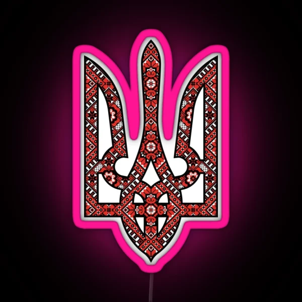 Ukraine Coat Of Arms Tryzub With Traditional Ornament RGB Neon Sign