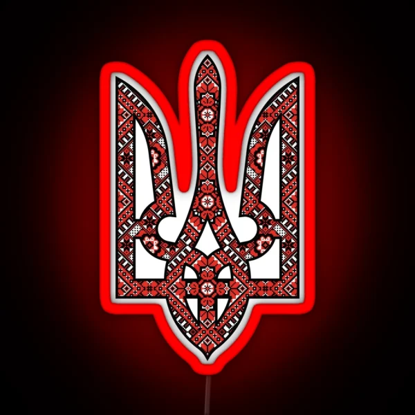 Ukraine Coat Of Arms Tryzub With Traditional Ornament RGB Neon Sign