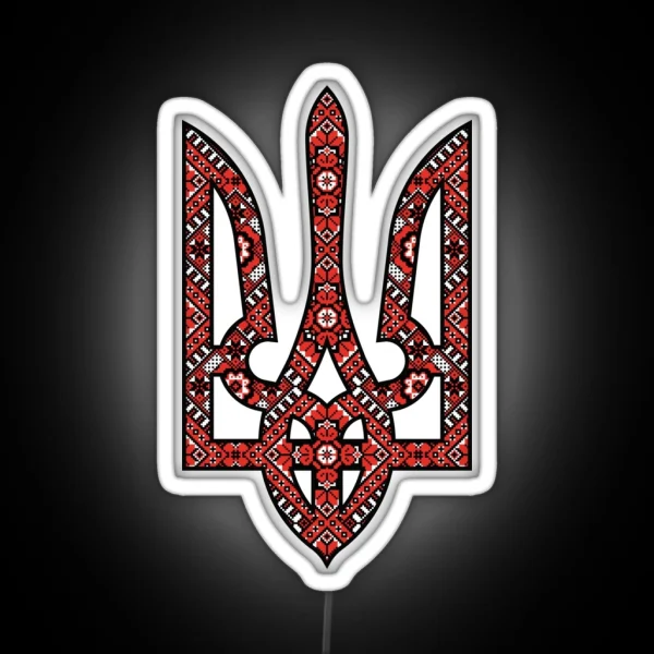 Ukraine Coat Of Arms Tryzub With Traditional Ornament RGB Neon Sign