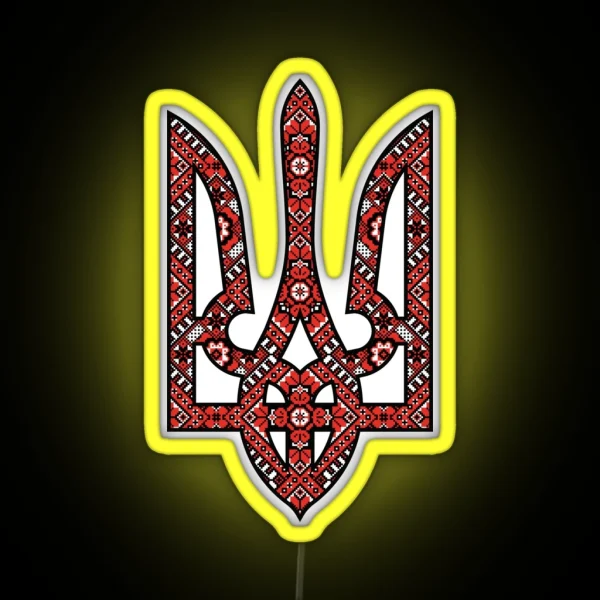Ukraine Coat Of Arms Tryzub With Traditional Ornament RGB Neon Sign