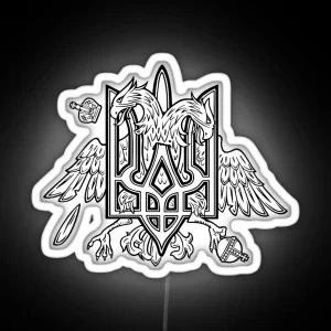 Ukrainian And Russian National Emblem Trident And Double Headed Eagle Vector Black And White Illustration For Badge And Sign Isolated RGB Neon Sign