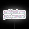 Pastel-colored, RGB neon LED sign with humorous 'unblock me' phrase.