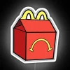 Vibrant retro themed Unhappy Meal Box inspired neon light decoration.