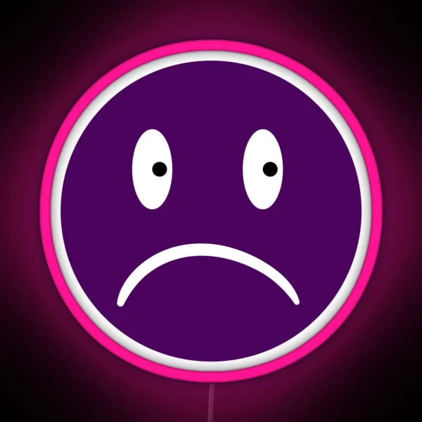 Unhappy Smiley Purple RGB Neon Sign