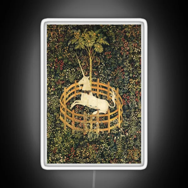 UNICORN IN CAPTIVITY AND GOTHIC FANTASY FLOWERS GREEN RGB Neon Sign