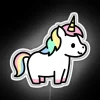 Vibrant unicorn-shaped LED sign with multicolored neon light effects.
