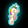 Vibrant unicorn seahorse neon sign in colorful RGB glowing design.