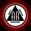 Recovery Support Unity in Sobriety with Vibrant Neon Sign Illumination