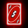Iconic red UNO reverse card neon sign in vibrant RGB lights
